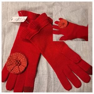 Upcycled Talbots Red Knit Gloves With Flowered Ring Finger